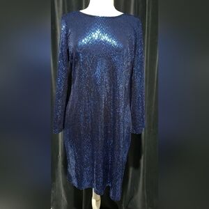 Dazzling Long Sleeve Blue Sequin Dress